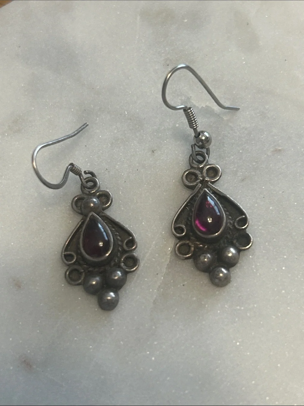 Silver (925) Teardrop Earrings with Deep Purple Amethyst Stones